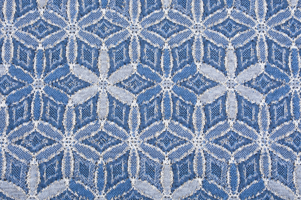 Jacquard Gebreid Lurex Bloemen Blauw