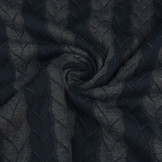 Strickstoff Zopfmuster Jersey Marineblau Grau