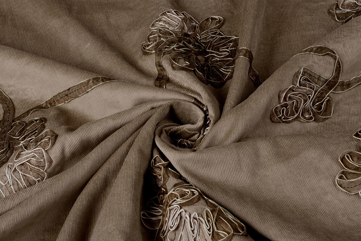 Cotton Corduroy Rib Ribbon Flower Mocha Brown