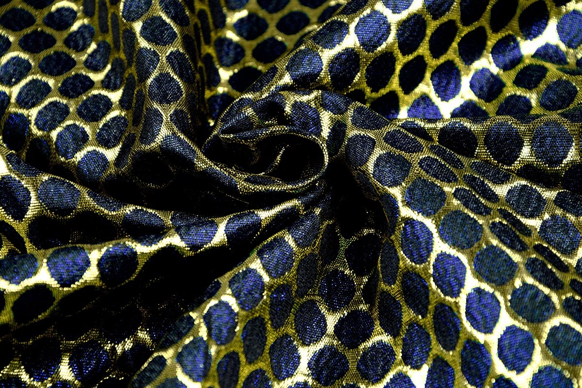 Brokaat Grote Dot Blauw Goud