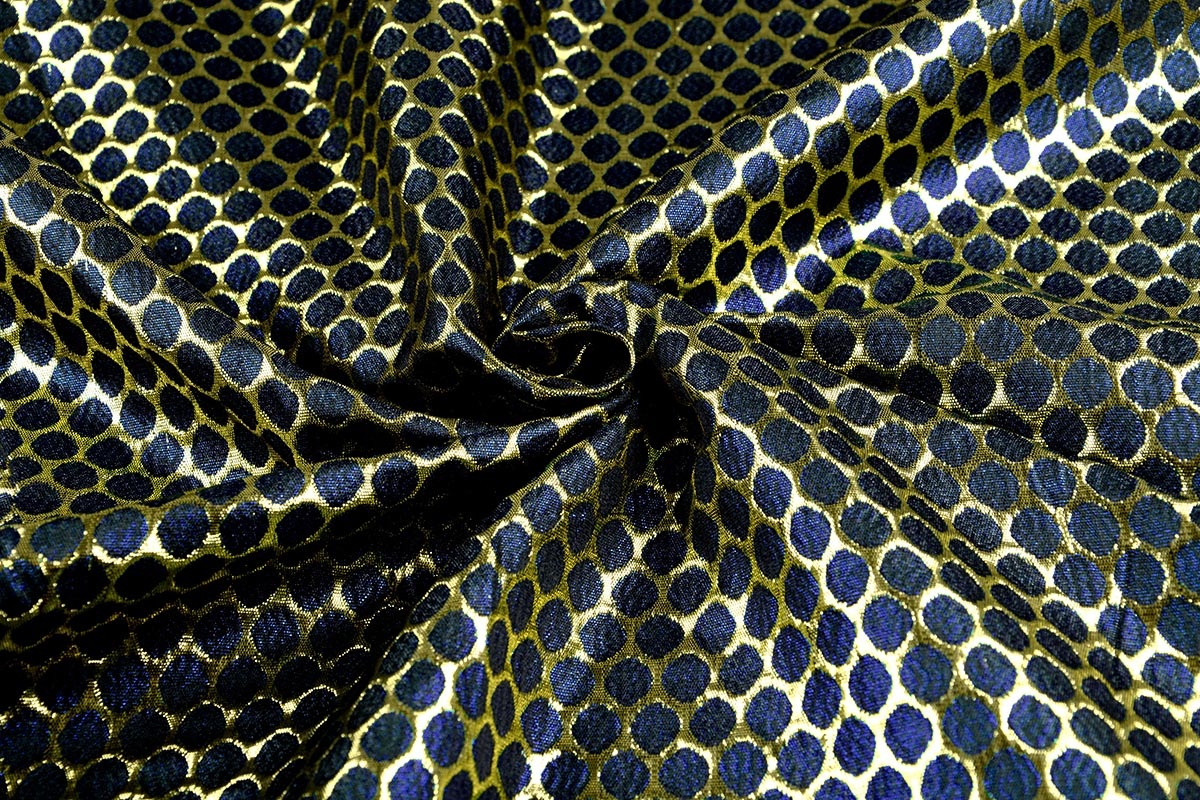 Brokaat Grote Dot Blauw Goud