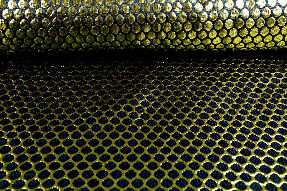 Brokaat Grote Dot Blauw Goud