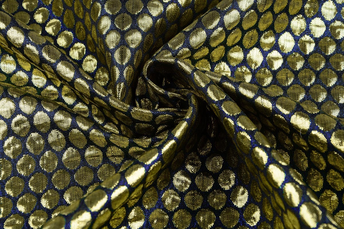 Brokaat Grote Dot Blauw Goud