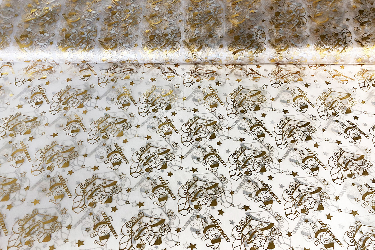 Organza Printed Santa Christmas White-Gold