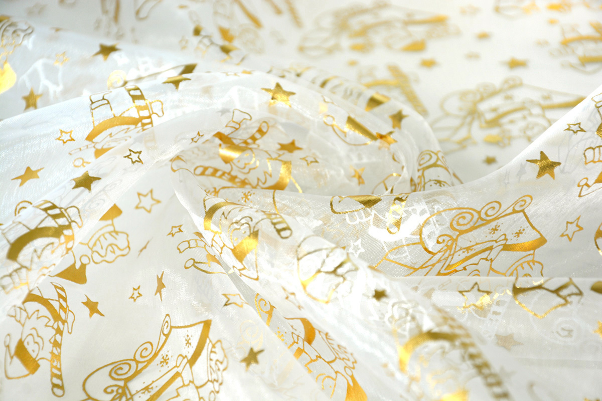 Organza Printed Santa Christmas White-Gold