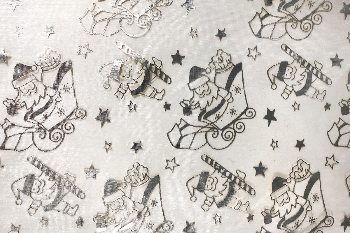 Organza Printed Santa Christmas White-Gold