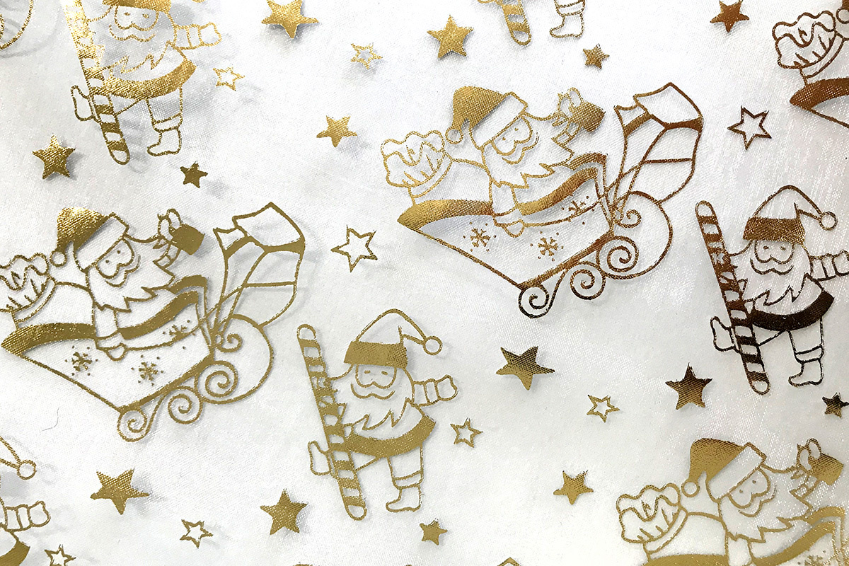 Organza Printed Santa Christmas White-Gold