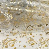 Organza Bedrukt Kerstman Creme-Goud