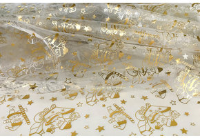 Organza Bedruckt Weihnachtsmann Cremegold