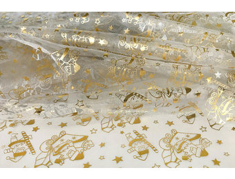 Organza Bedruckt Weihnachtsmann Cremegold