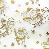 Organza Printed Santa Christmas Creme-Gold