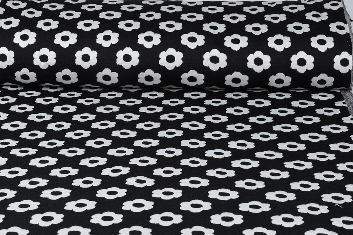 Jacquard gebreid Bloemen Zwart Wit