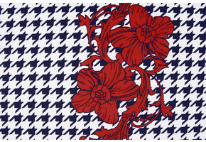 Scuba Pique houndstooth Flower Red Navy