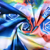 100% Viscose Digitaal Print Gerbera en Rozen Blauw