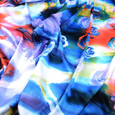 100% Viscose Digital Printed Gerbera and Rose Blue