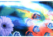 100% Viscose Digital Printed Gerbera and Rose Blue