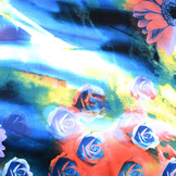 100% Viskose Digital Printed Gerbera und Rose Blue