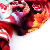 100% Viscose Digital Printed Gerbera and Rose Red