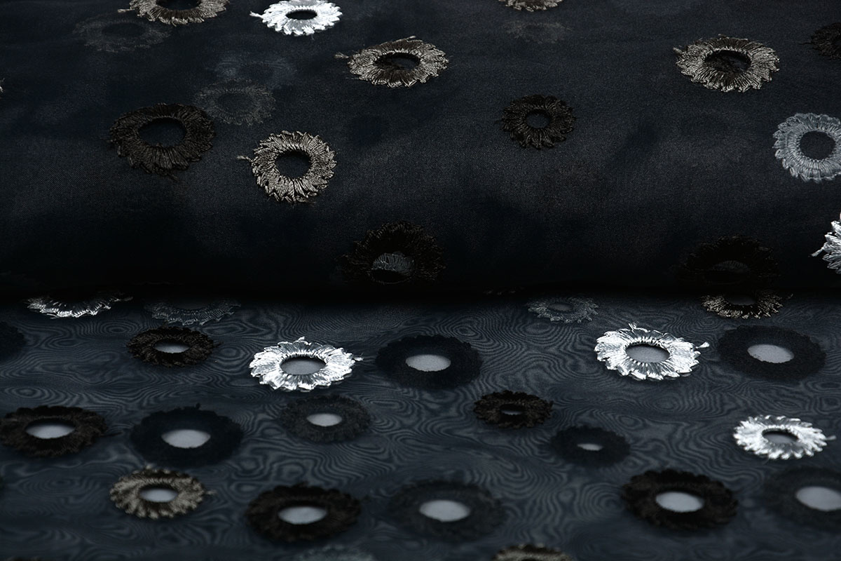 Organza Gestickte Kreise Graues Silber