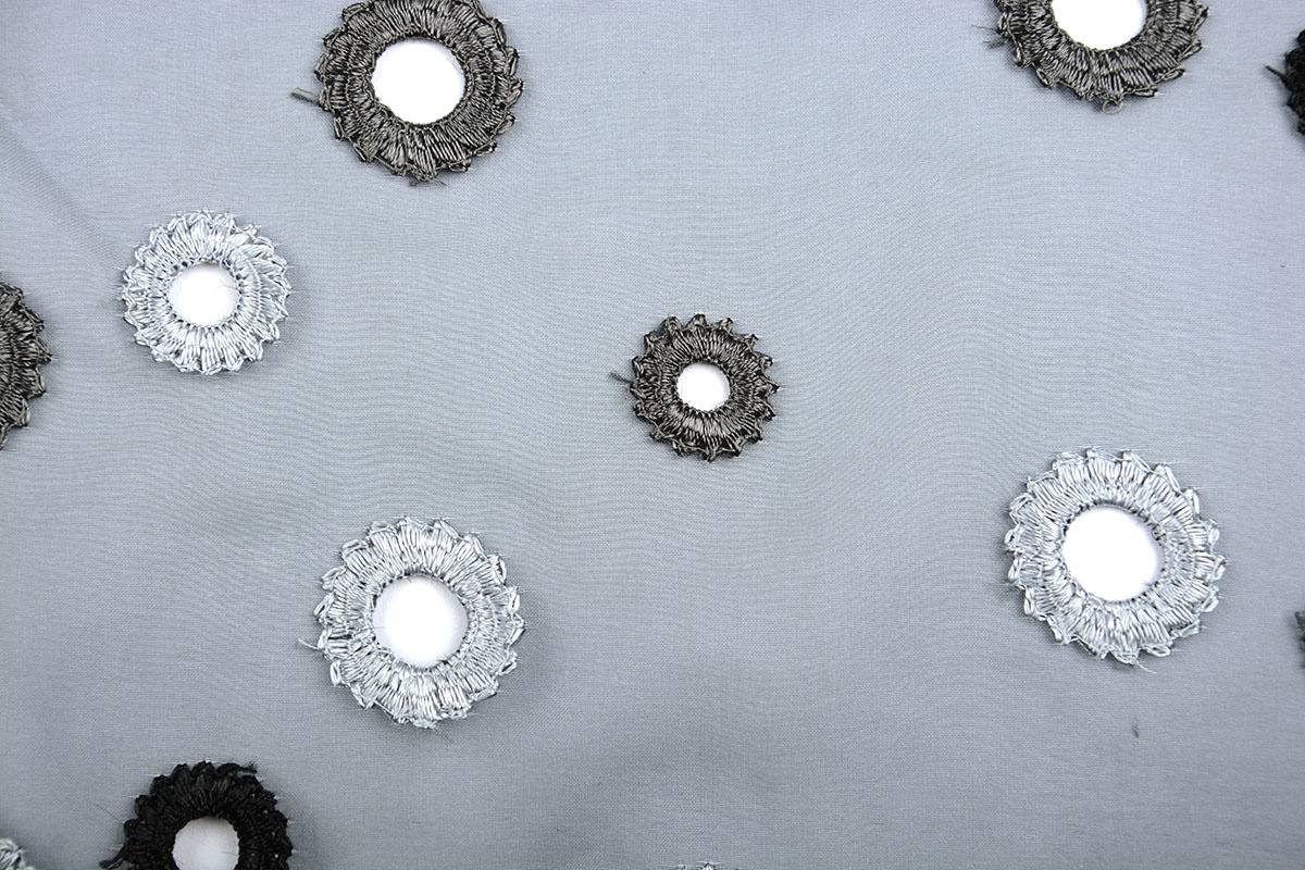 Organza Embroidered Circles Gray Silver