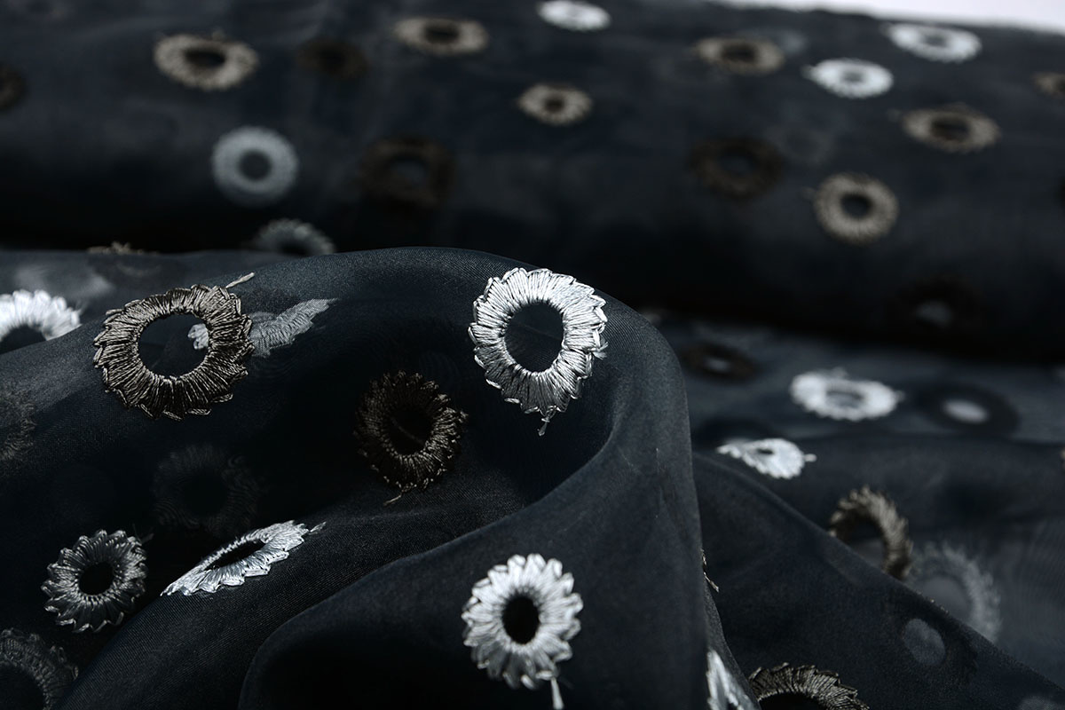 Organza Embroidered Circles Gray Silver