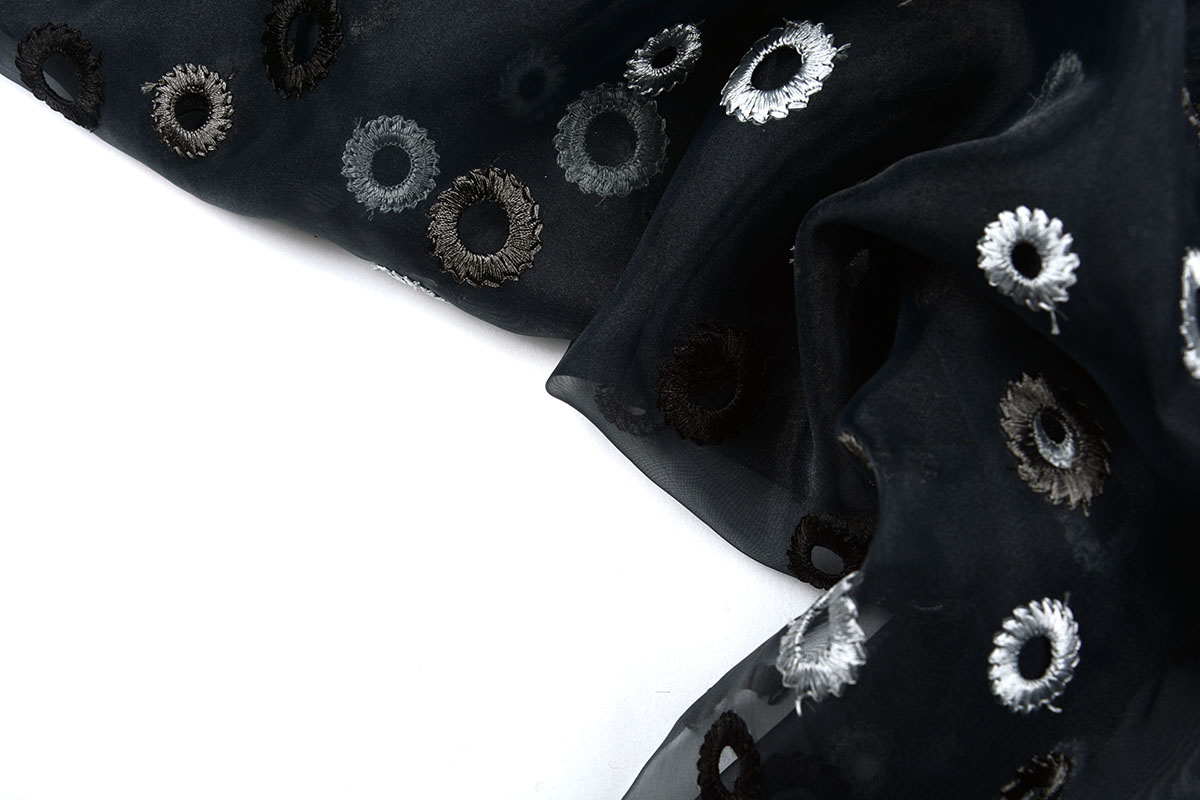 Organza Embroidered Circles Gray Silver