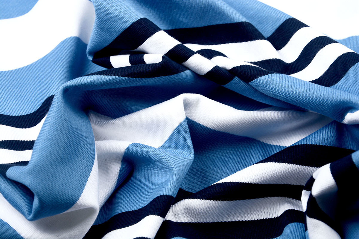 Baumwolljersey Rami Gestreiftes Blau