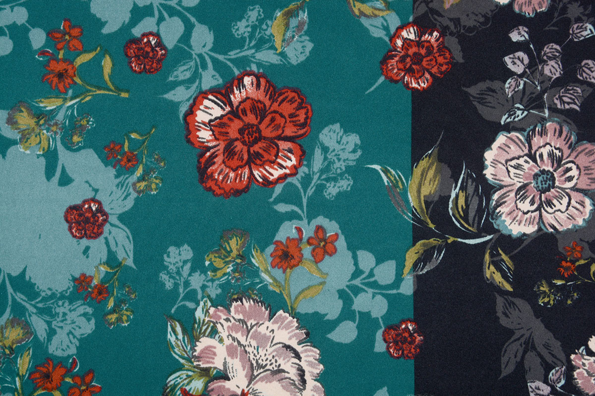 Lycra Trikot Simmer Flowery Zweifarbiges Grün Schwarz