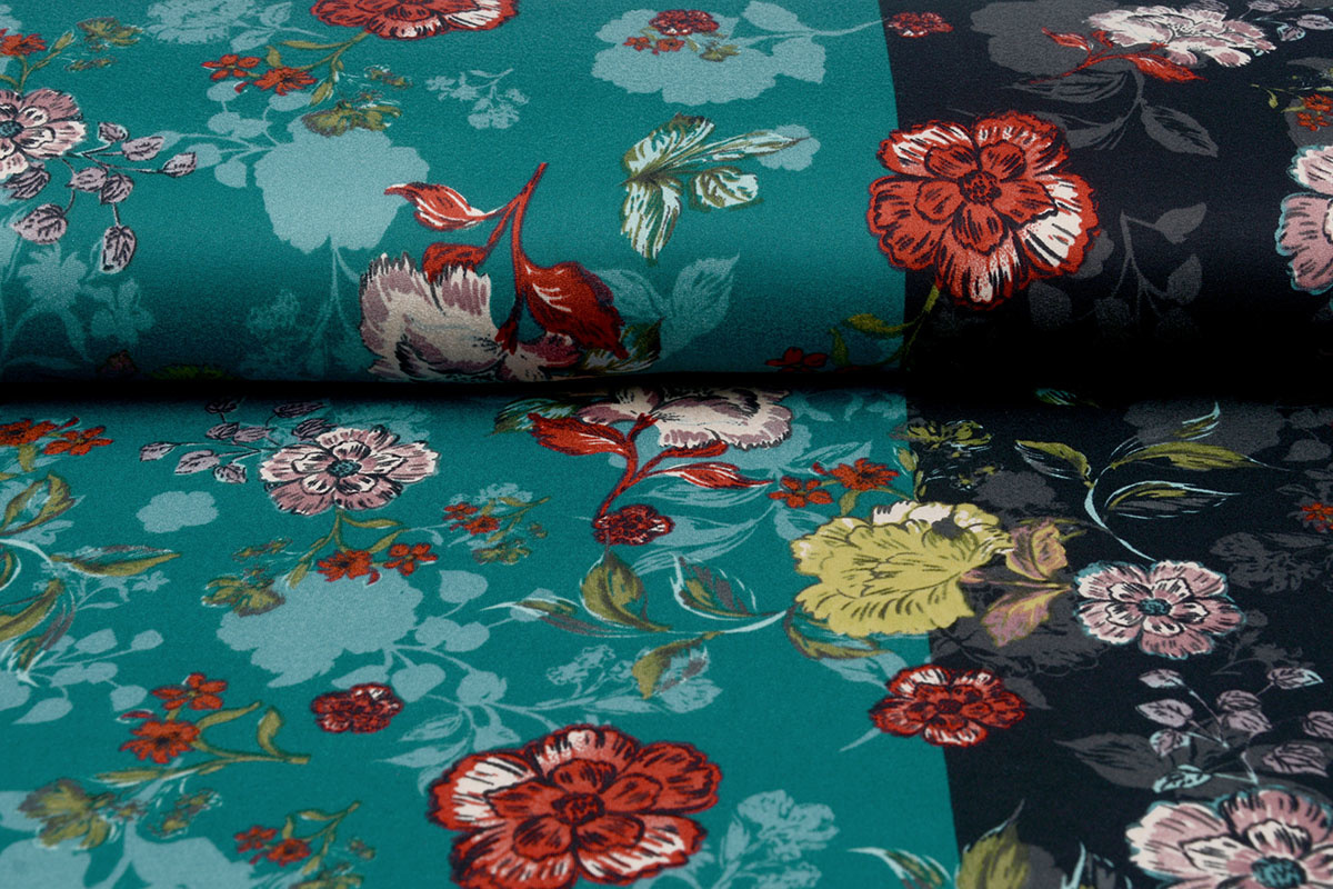 Lycra Trikot Simmer Flowery Zweifarbiges Grün Schwarz