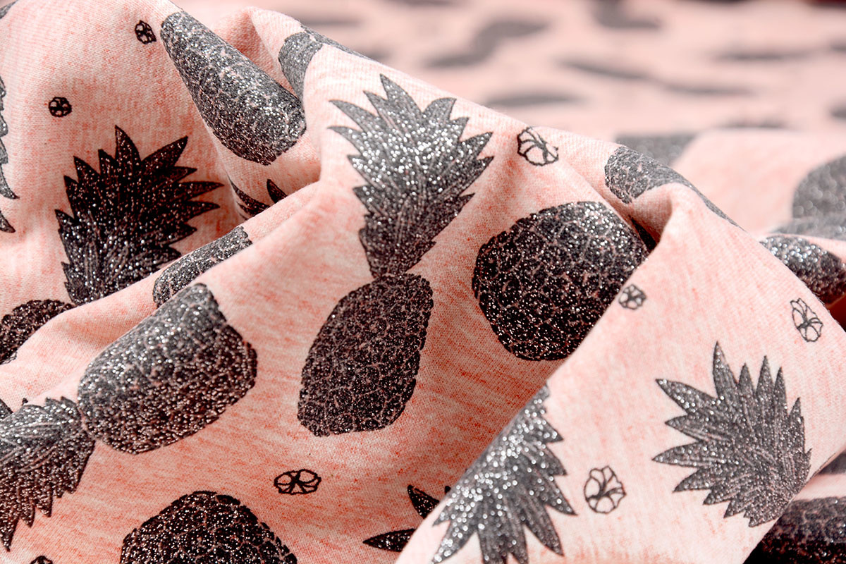 Mi & Joe Cotton Jersey Pineapple Glitter Coral melange