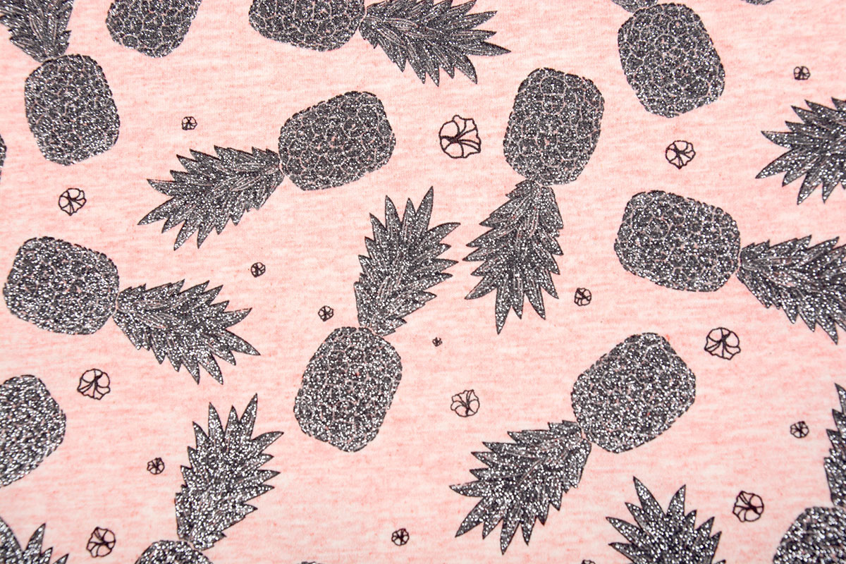 Mi & Joe Cotton Jersey Pineapple Glitter Coral melange