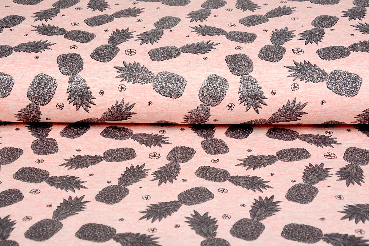 Mi & Joe Cotton Jersey Pineapple Glitter Coral melange