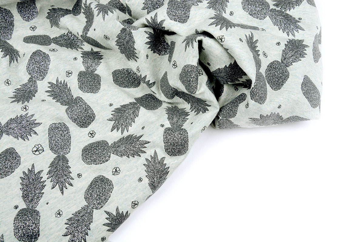 Mi & Joe Cotton Jersey Ananas Glitter Oud Groen melange