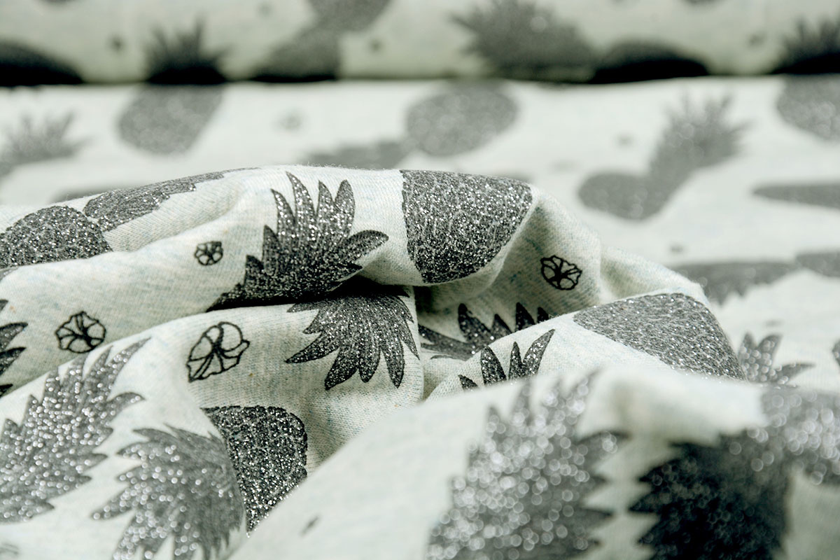 Mi & Joe Cotton Jersey Pineapple Glitter Old Green melange