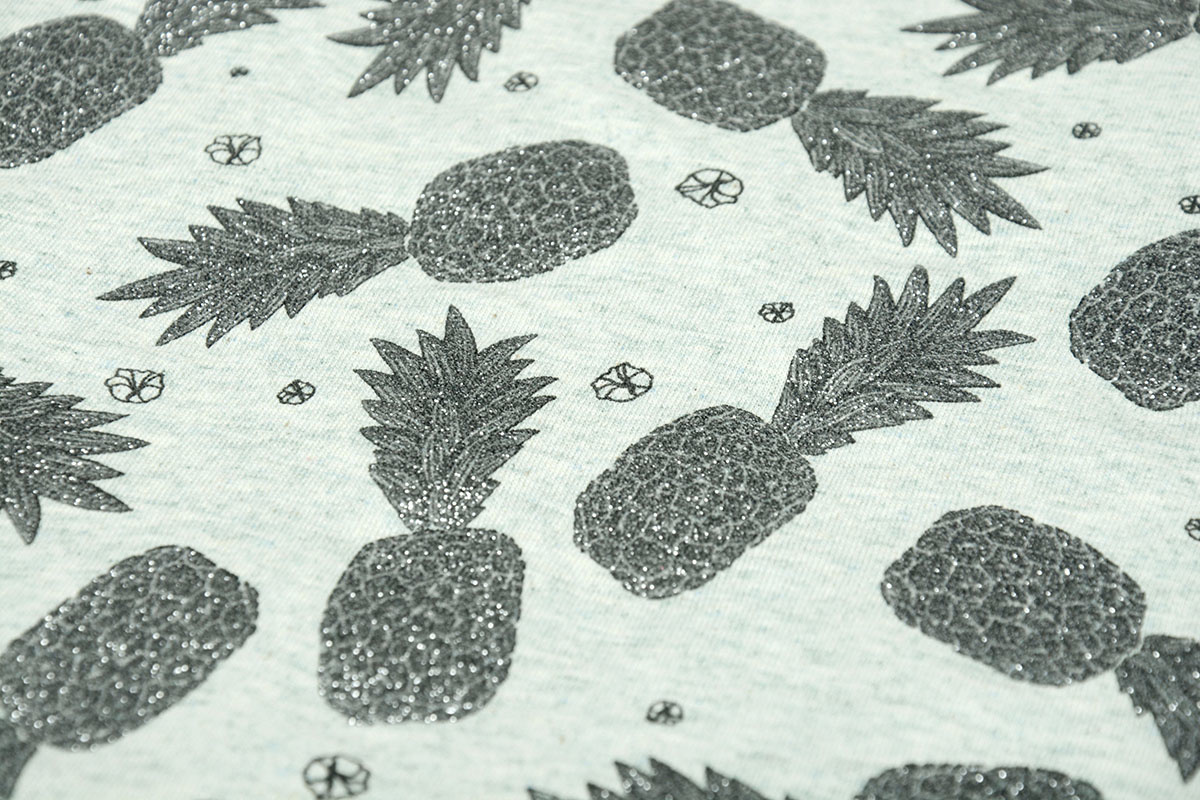 Mi & Joe Cotton Jersey Ananas Glitter Oud Groen melange