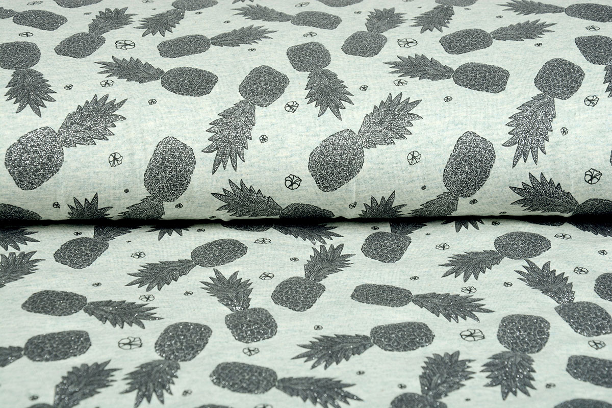 Mi & Joe Cotton Jersey Ananas Glitter Oud Groen melange