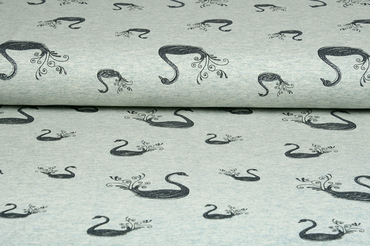 Mi & Joe Cotton Jersey Swan Glitter Old Green melange