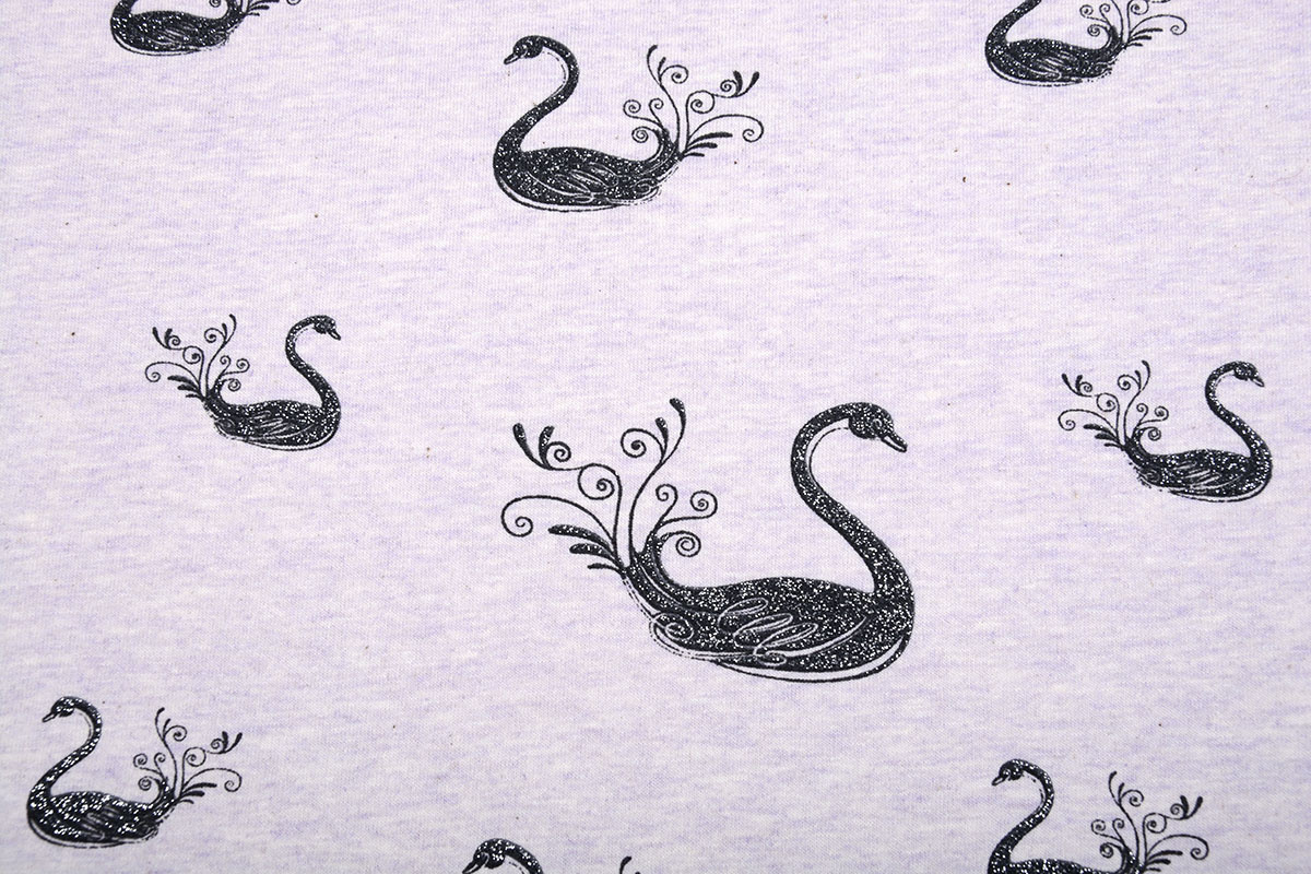 Mi & Joe Cotton Jersey Swan Glitter Lilac Melange