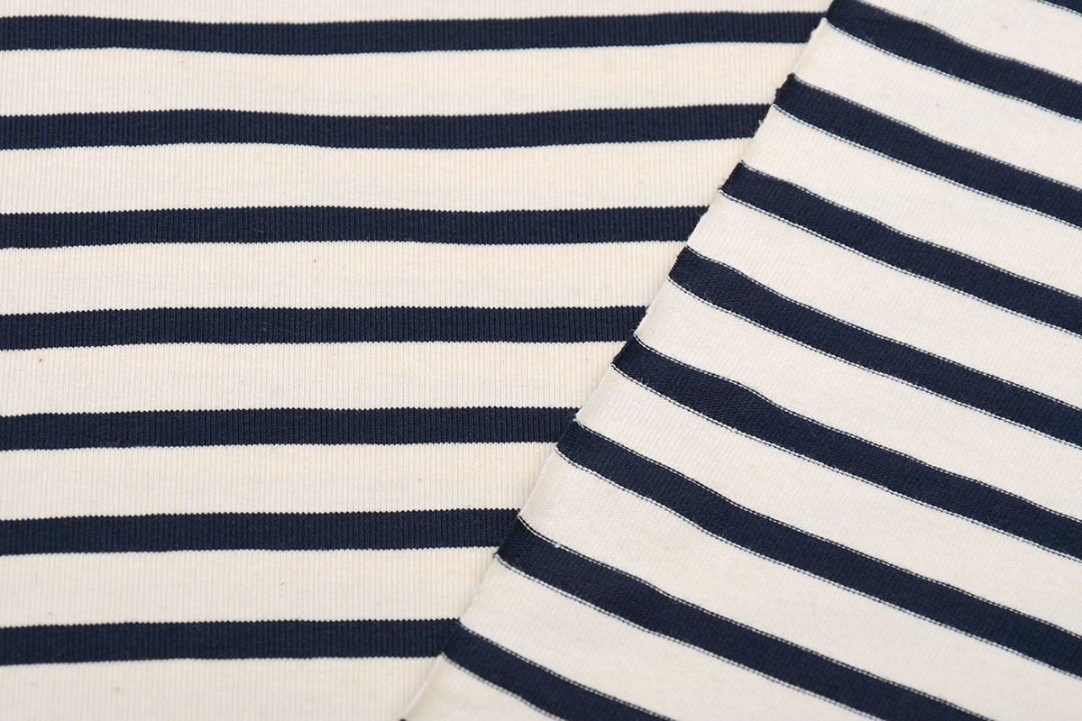 Cotton Jersey Grote Streep Creme Marine