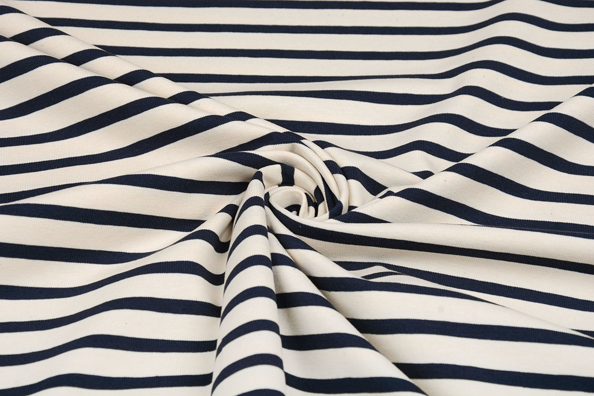 Cotton Jersey Grote Streep Creme Marine