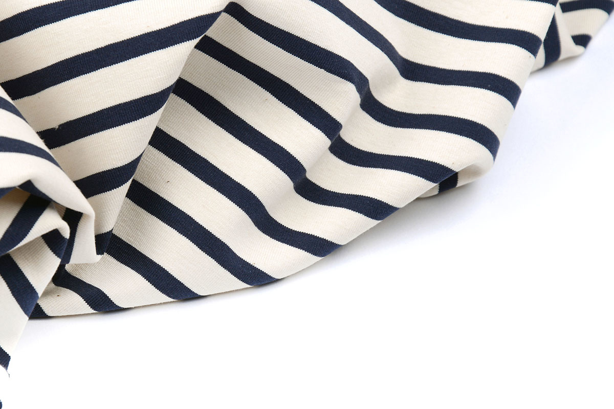 Cotton Jersey Grote Streep Creme Marine