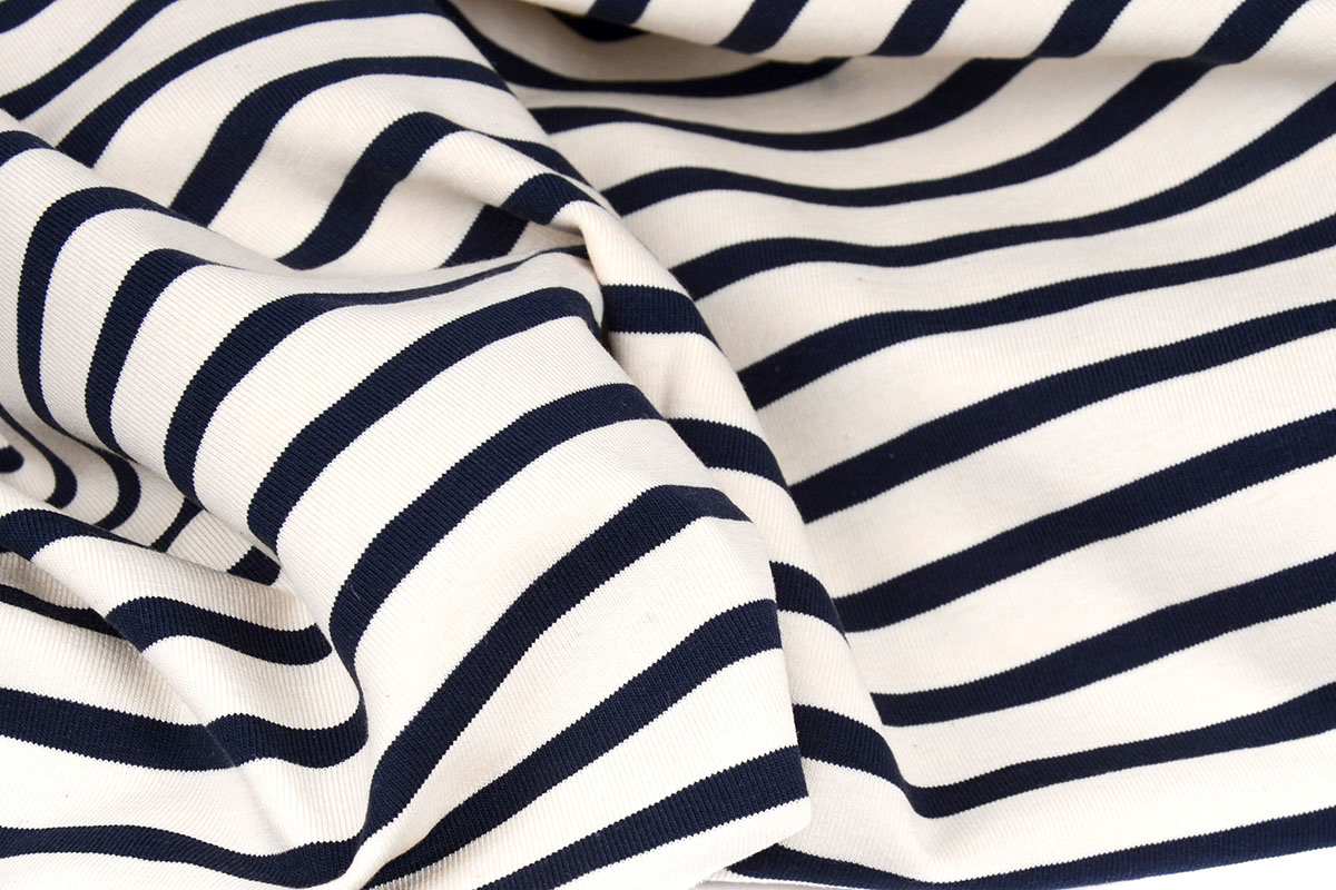 Cotton Jersey Grote Streep Creme Marine