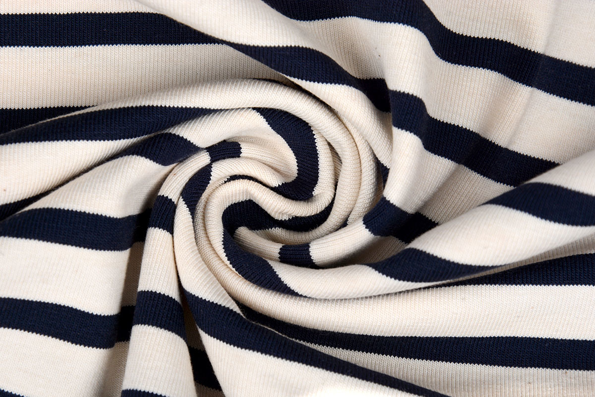 Cotton Jersey Grote Streep Creme Marine