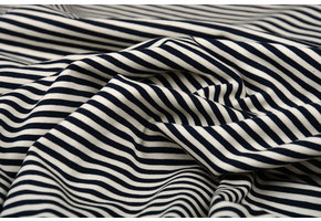 Cotton Jersey middel Streep Marine Creme