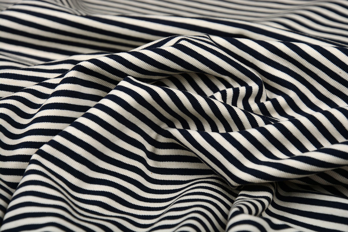 Baumwolljersey mittel Streifen Marineblau Creme
