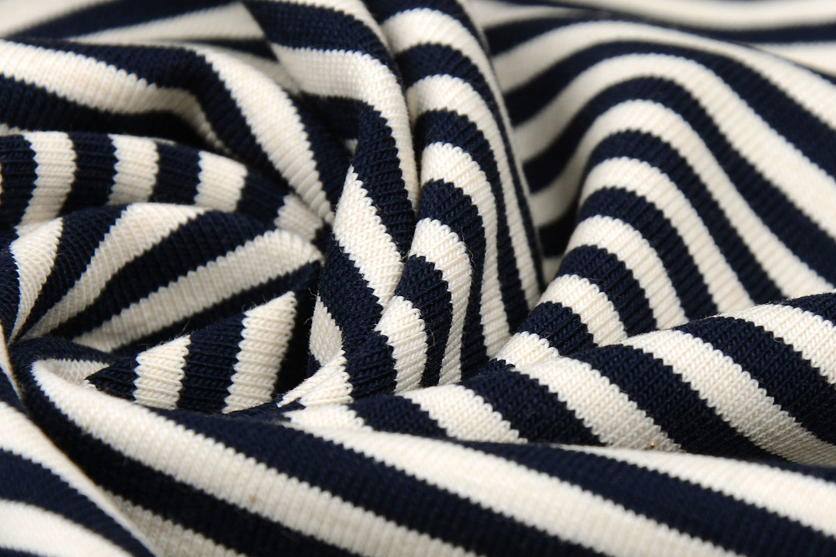 Baumwolljersey mittel Streifen Marineblau Creme
