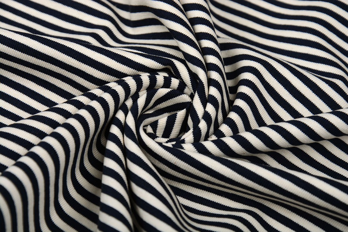 Baumwolljersey mittel Streifen Marineblau Creme