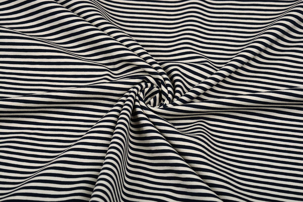 Baumwolljersey mittel Streifen Marineblau Creme