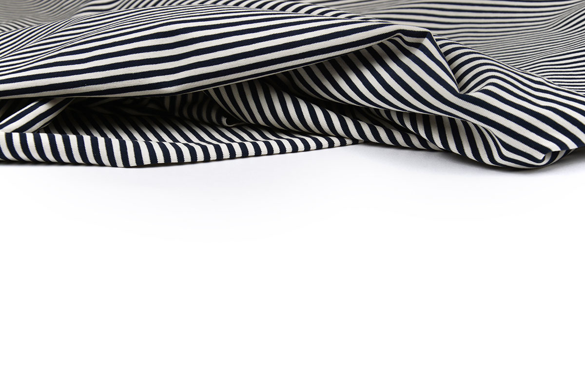 Baumwolljersey mittel Streifen Marineblau Creme