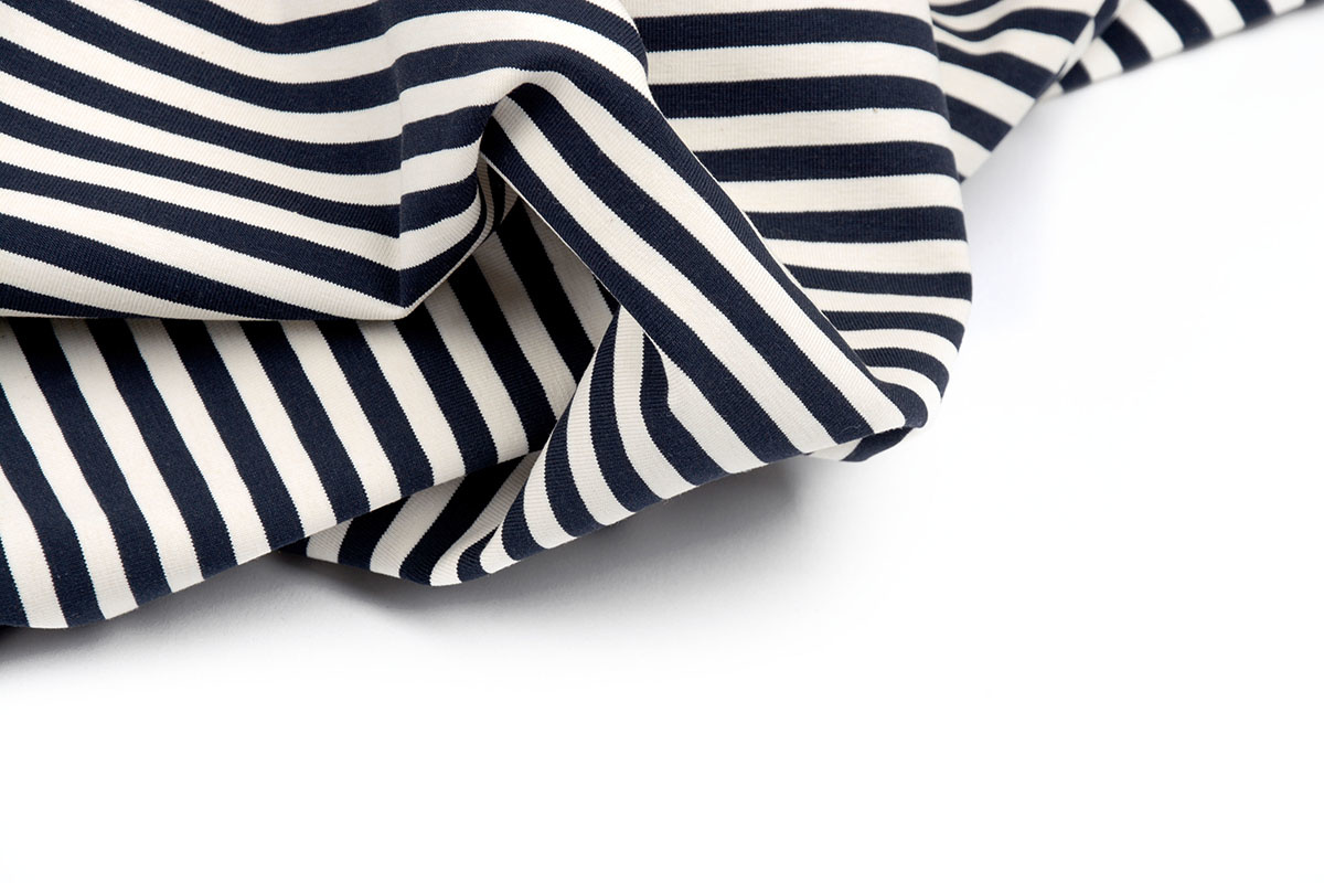Cotton Jersey Streep Creme Marine